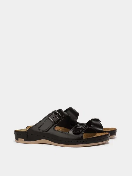 Кожаные шлепанцы Leon черные