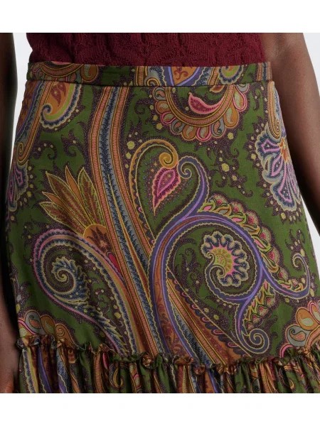 Fusta maxi Etro de mătase cu model paisley verde