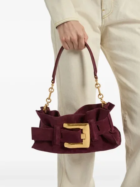 Geantă Balmain din piele de căprioară roșu