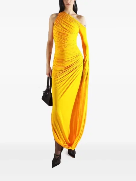 Rochie maxi Mugler drapată cu un umăr gol galben