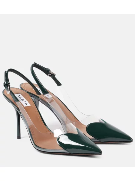 Usnjene lakirane salonarji Alaia z odprtimi petami zelena