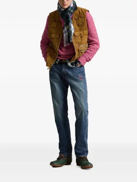 Mănuși Polo Ralph Lauren din piele de căprioară cu șireturi cu vârf închis albastru