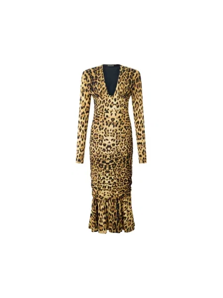 Sukienka midi Roberto Cavalli skórzana brązowa