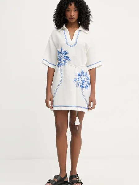 Twinset sukienka letnia z lnem beżowa