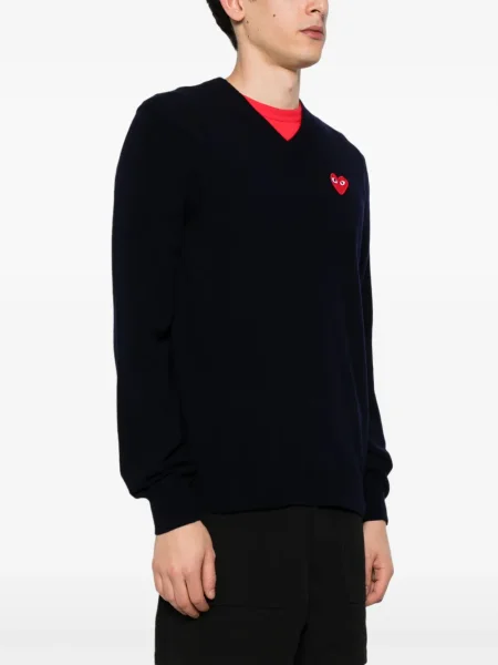 Gyapjú szvetter Comme Des Garcons Play autogrammal kék
