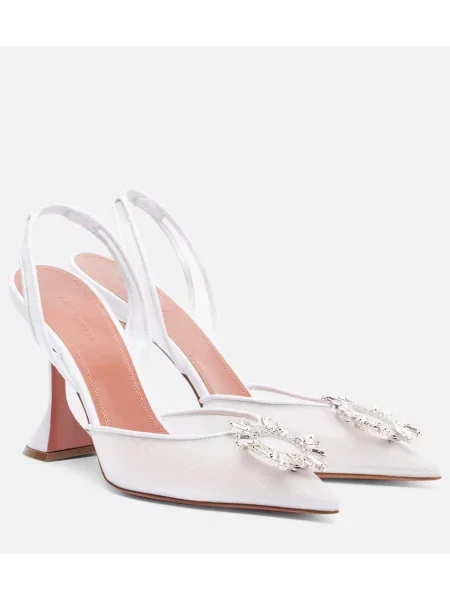 Pantofi cu toc Amina Muaddi plasă slingback alb
