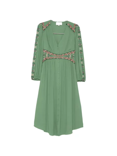 Rochie midi Ba&sh cu broderie până la genunchi de costum verde