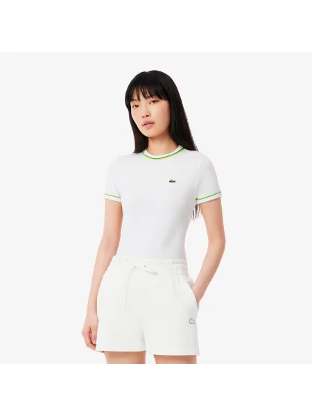 Lacoste T-Shirt Z Dżerseju Z Kontrastowym Akcentem biała