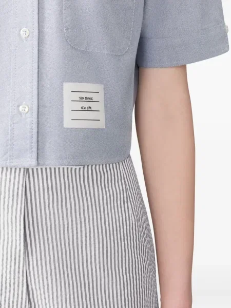 Cămașă Thom Browne din țesătură twill scurtă albastru