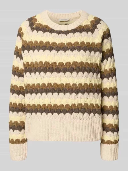 Sweter z dzianiny z okrągłym dekoltem model ‘NEZZY’ Free/quent zielony