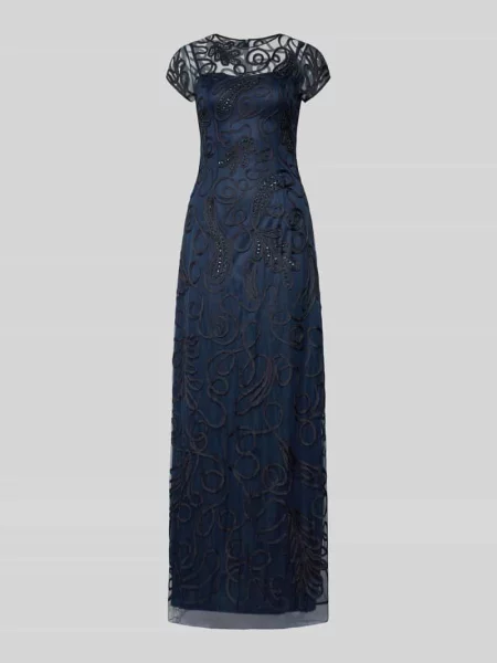 Sukienka wieczorowa z haftami Luxuar Fashion granatowa