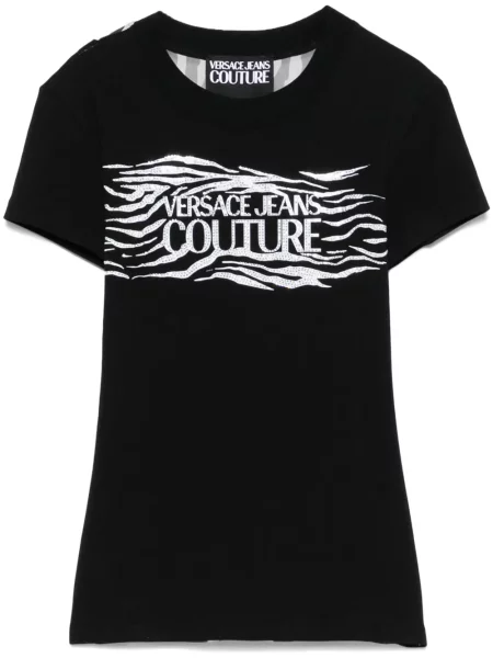 Koszulka Versace Jeans Couture z kryształkami w zebrę czarna