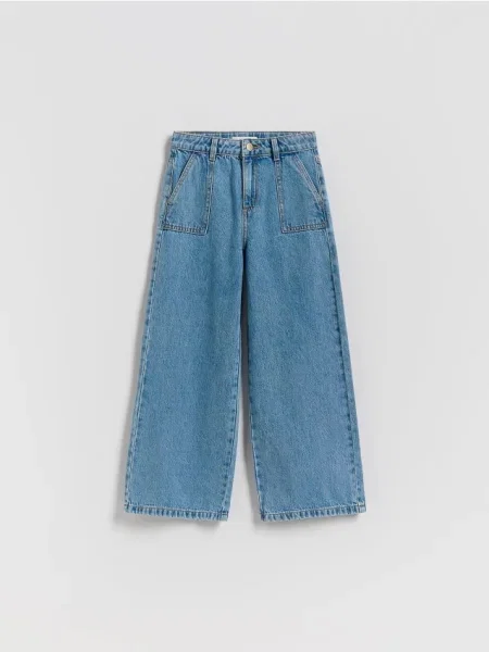 Reserved Jeansy super wide leg niebieski