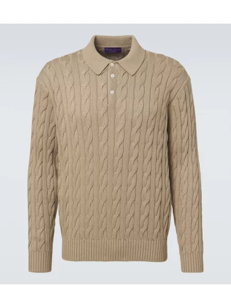 Tricou polo Ralph Lauren Purple Label de mătase bej