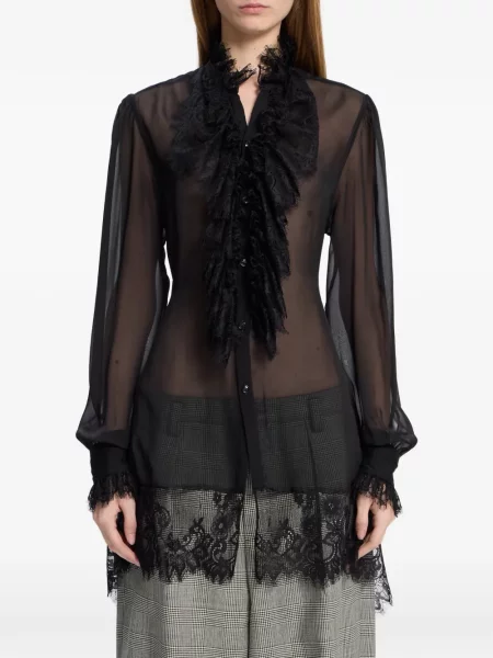 Cămașă Ann Demeulemeester cu volane din dantelă negru