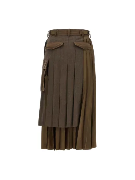 Spódnica midi Sacai wełniana brązowa