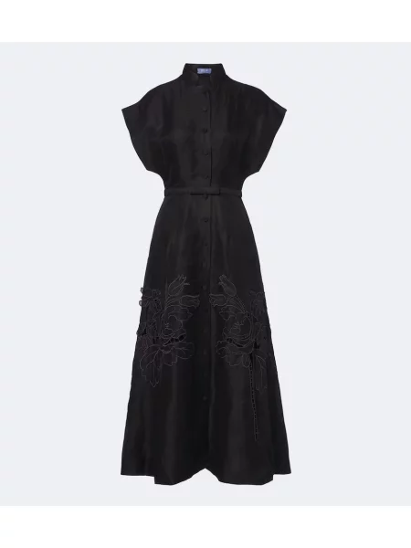 Rochie midi Leo Lin de in cu model floral cu aplicații negru