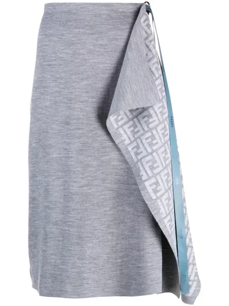 Fustă midi Fendi până la genunchi gri