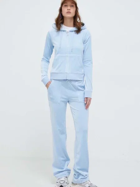Кадифен спортен панталон Juicy Couture с изчистен дизайн синьо