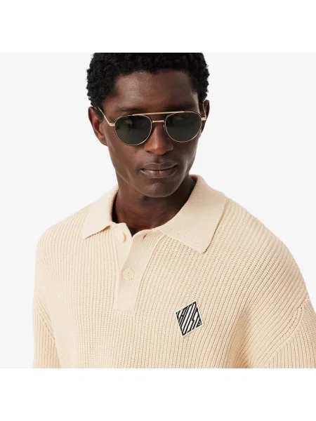 Lacoste Sweter Z Kołnierzykiem Polo Relaxed Fit beżowy
