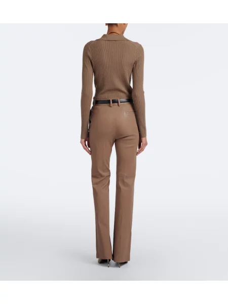 Pantaloni Joseph din piele evazate bej