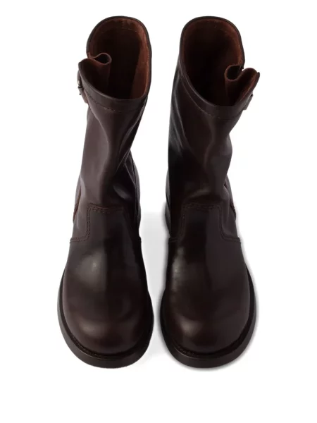 Botine Prada din piele cu cataramă maro