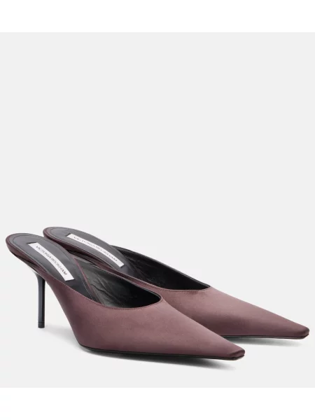 Papuci tip mules Victoria Beckham din satin maro