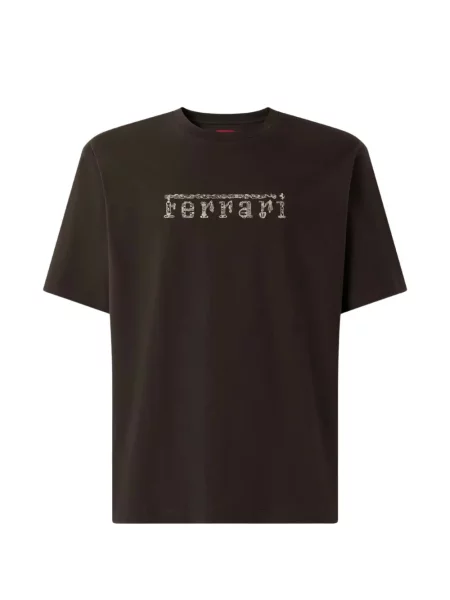 Tricou Ferrari cu broderie maro