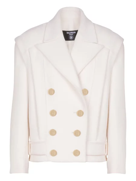 Geacă Balmain din cașmir alb