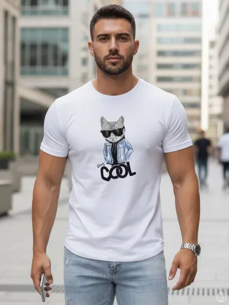 T-shirt z nadrukiem Stay COOL Dstreet biały