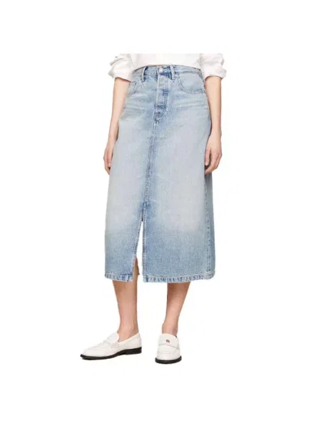 Spódnica midi Tommy Hilfiger do kolan niebieska