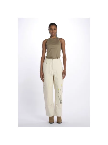 Haftowane spodnie Scotch & Soda z wysoką talią białe