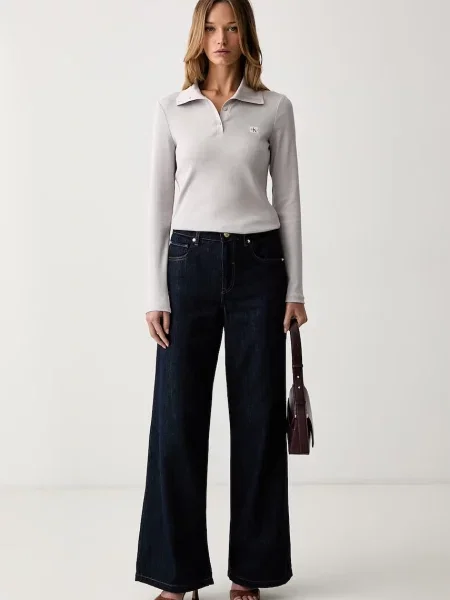 Tricou cu mânecă lungă Calvin Klein Jeans gri