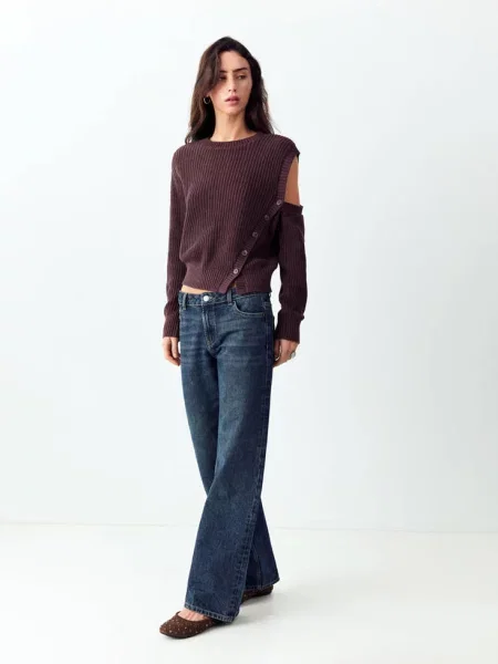 Sweter z dzianiny z wycięciem burgund Teen S MANGO TEEN