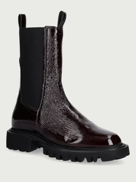 AllSaints botine cu platformă pentru femei din piele Hallie Boot Patent maro