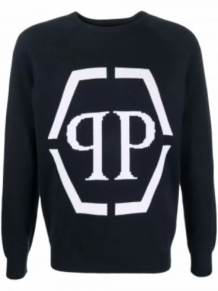 Pulover Philipp Plein cu autograf albastru
