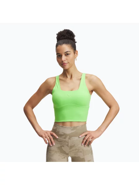 Biustonosz treningowy Under Armour Project Rock Fitted Bra Tank cyber green/cyber green zielony