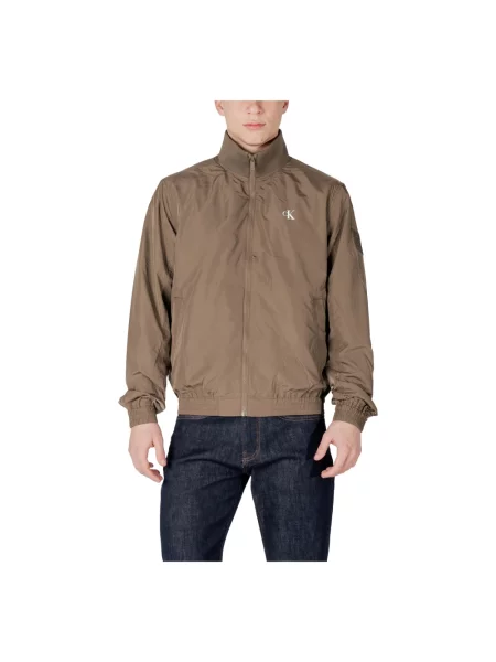 Lniana kurtka jeansowa Calvin Klein Jeans w paski casual khaki