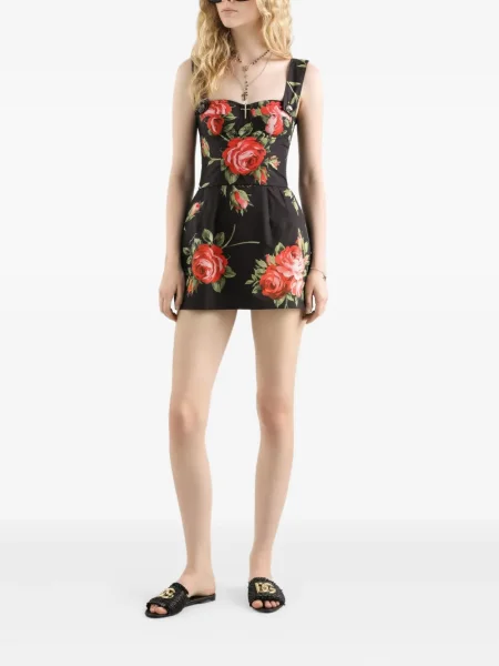 Костюм мини рокля Dolce & Gabbana на цветя черно
