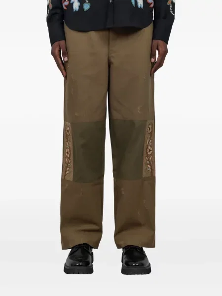 Květinové kalhoty Baziszt s výšivkou zelené