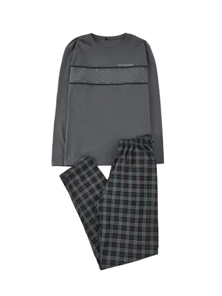 Trendyol Pijama lungă gri / roșu bordeaux negru
