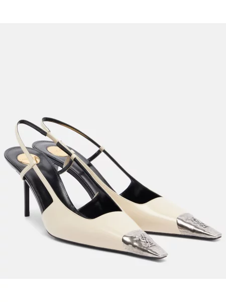 Pantofi cu toc Saint Laurent din piele slingback bej
