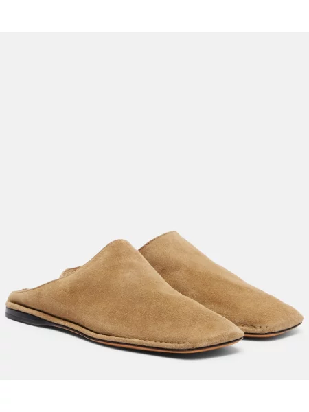 Papuci The Row din piele de căprioară bej