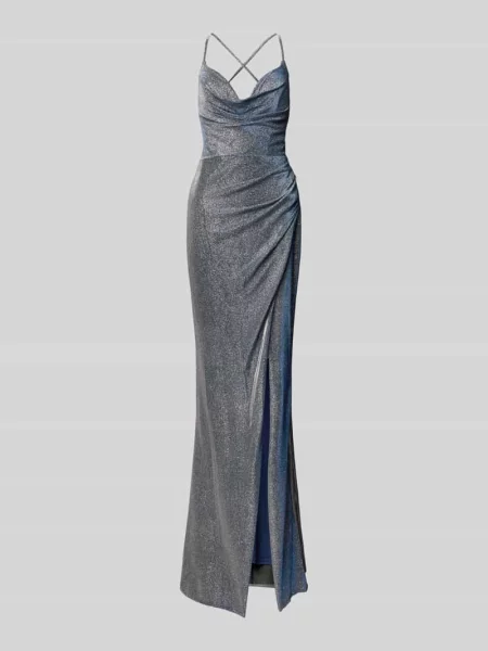 Sukienka wieczorowa z rozcięciem Luxuar Fashion granatowa