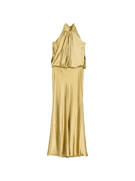 Rochie Amsale din satin cu gât halter galben