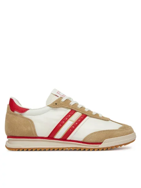 Tommy Jeans Tenisky Retro tmavě béžová / červená bílá
