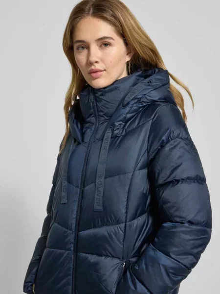 Płaszcz pikowany o kroju regular fit z kapturem S.oliver Red Label granatowy