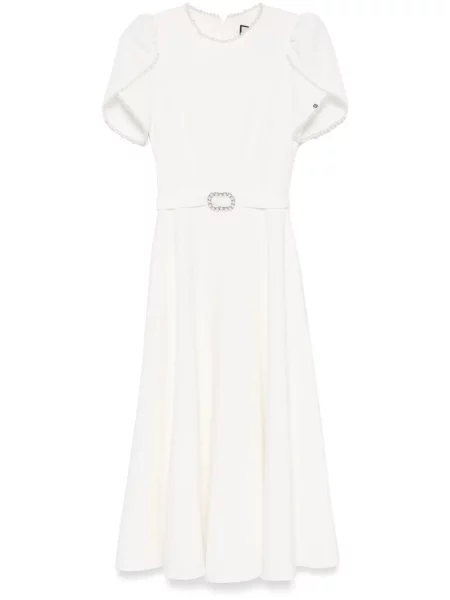 Sukienka midi Nissa z perełkami do kolan garniturowa biała