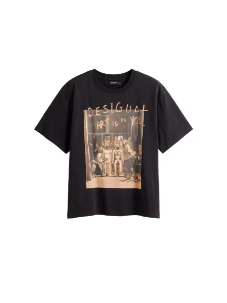 Desigual Tricou maro cămilă negru