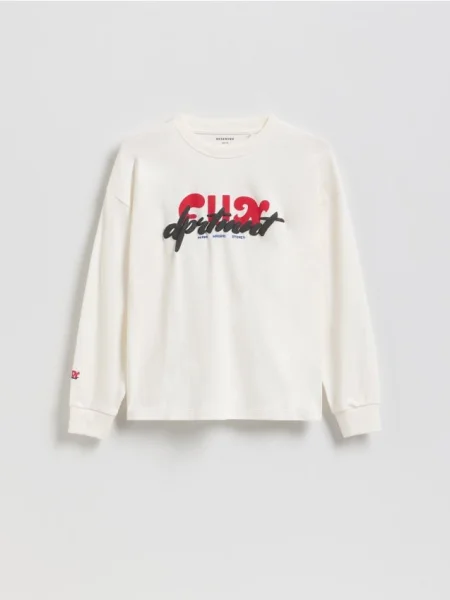 Reserved Tricou cu mânecă lungă din alb